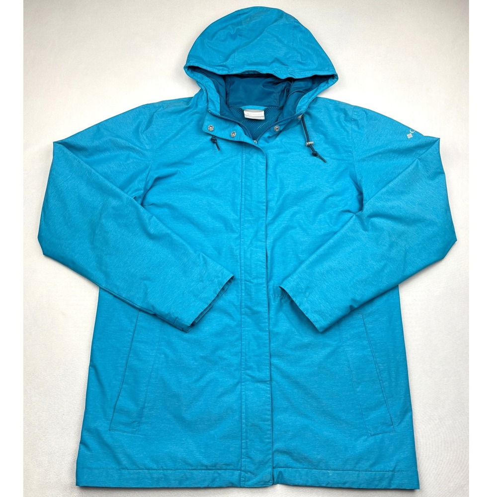 Columbia Splash A Little II Rain Jacket Womens M Blue Hooded Trench Long Coat